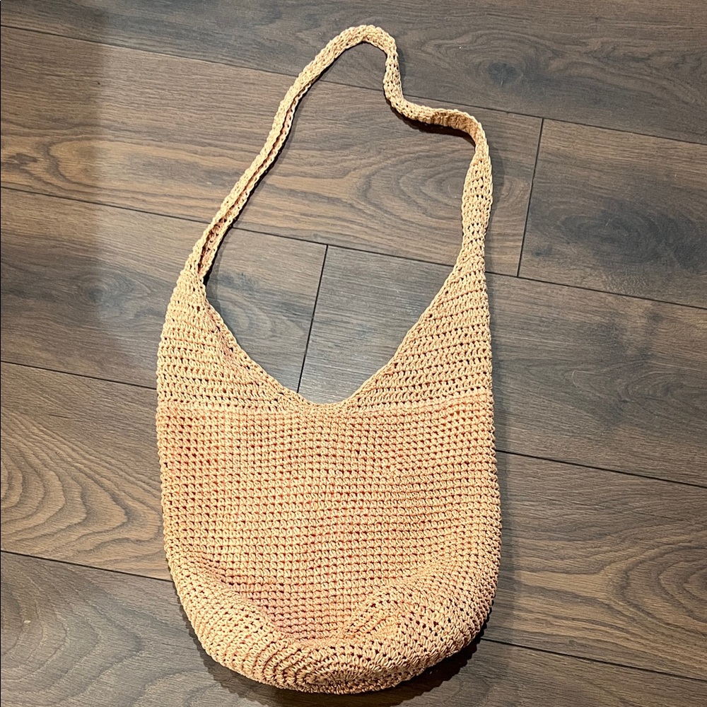 Scala peach woven hobo bag